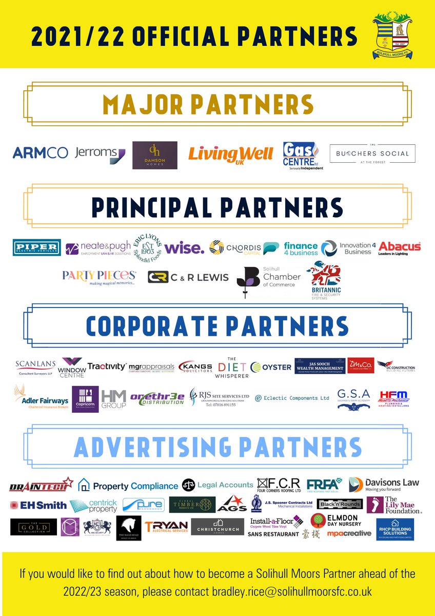 Everyone at Moors would like to place on record our thanks to our amazing club partners for their support this season. 🙌