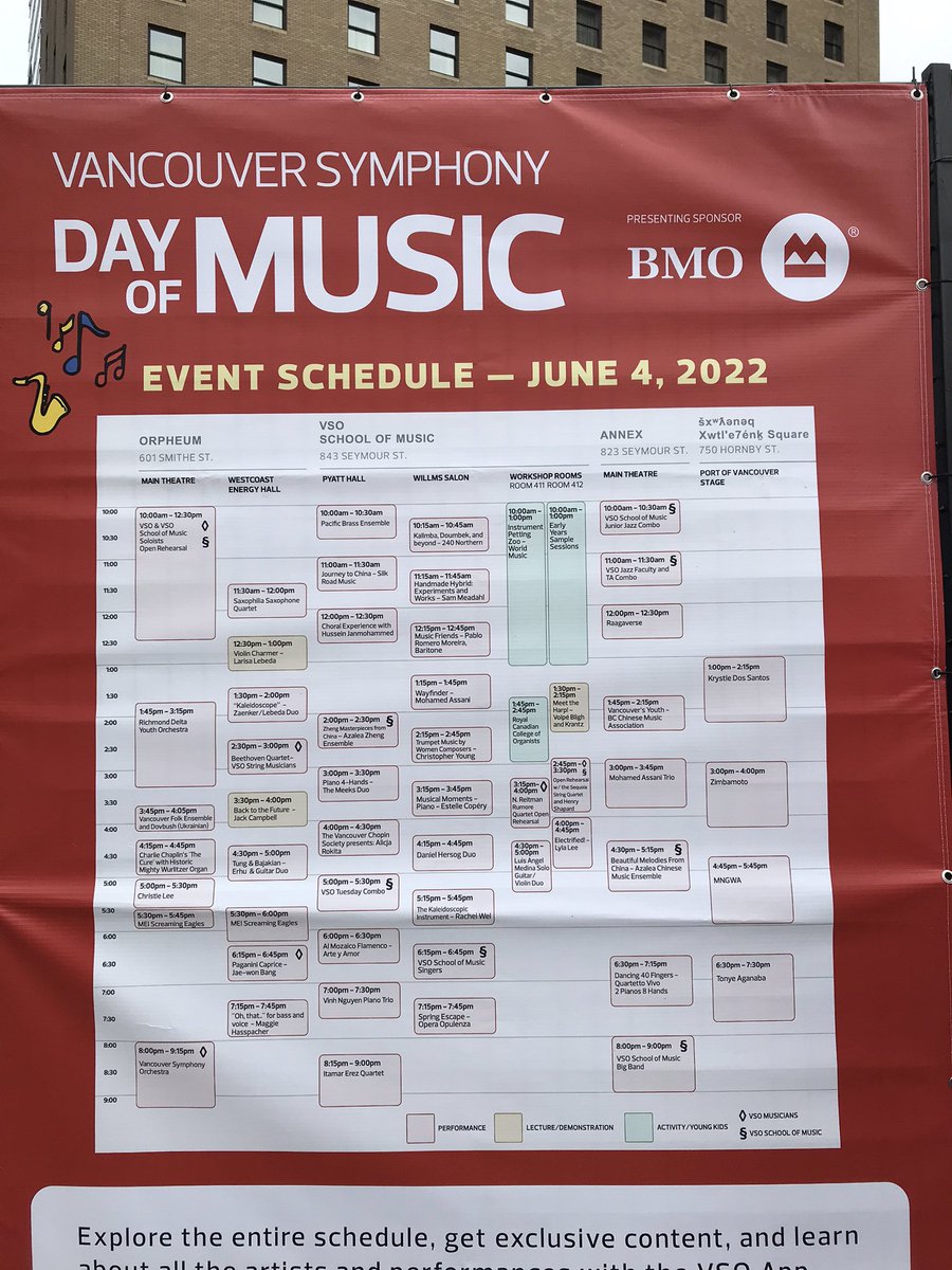 LisaDominato's tweet photo. A very SUCCESSFUL @VSOrchestra Day of Music! It was so great to see people out enjoying free concerts such as the local talent of @ZimbaMoto! 👏 🙏
There’s still time to check out shows; schedule below. I recommend @TonyeAganaba 6:30pm and VSO 8pm! #dayofmusic #vancouver https://t.co/E57soAMMwj