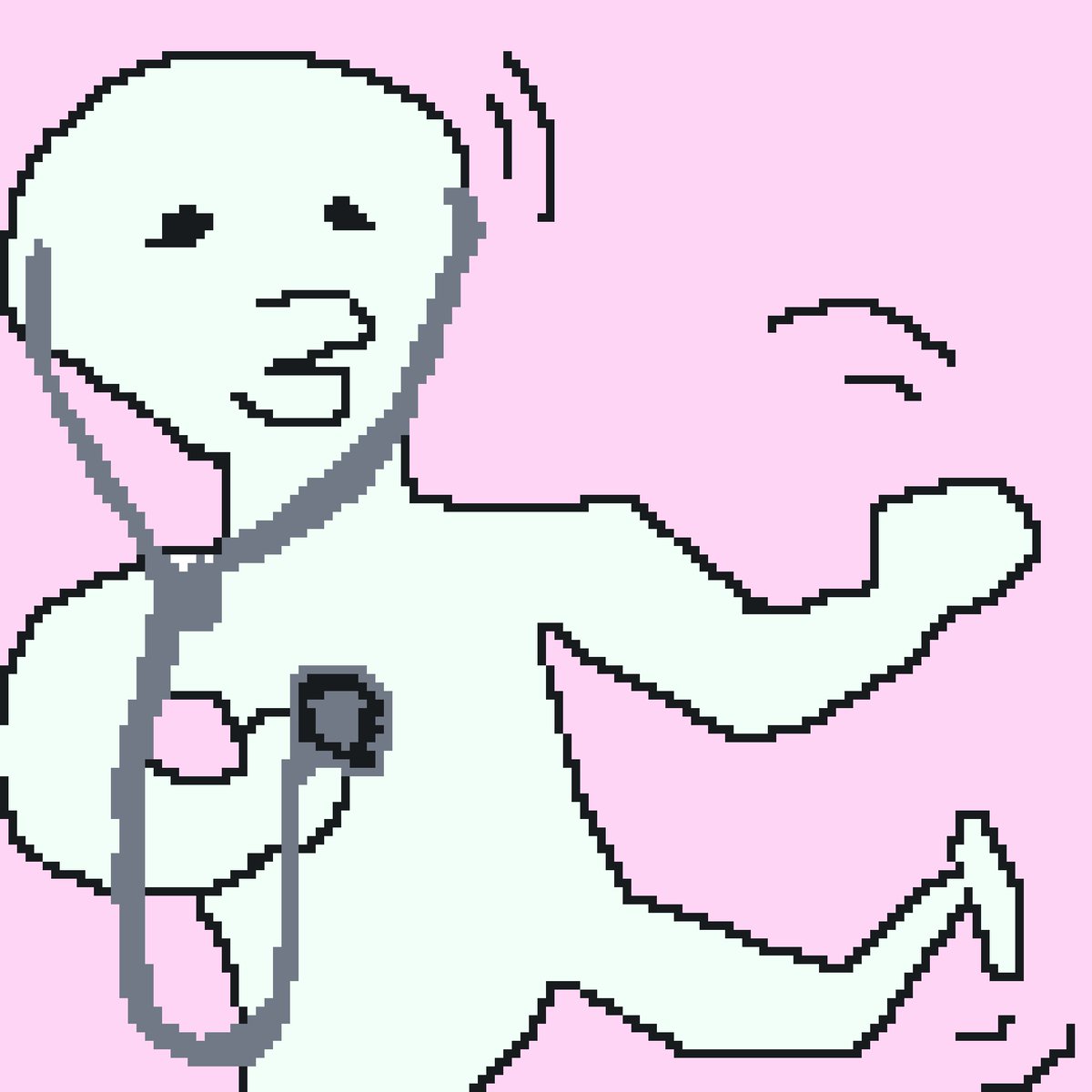 Ki_Nakamura_jp's tweet photo. Today's pixel art is "Right to be wrong vol.16".
He put his stethoscope on himself and shook his body.
"I found the best dance music!"
...WAHAHA!!
#RightToBeWrong
#pixelart
#NFT https://t.co/2xJWQSjr1S