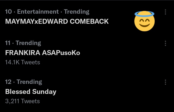 HaeeChuuu's tweet photo. Missed seeing a #MayWard tag in the trendlist.

MAYMAYxEDWARD COMEBACK is now at 10th spot!
@maymayentrata07 @Barber_Edward_ https://t.co/PooM85GngM