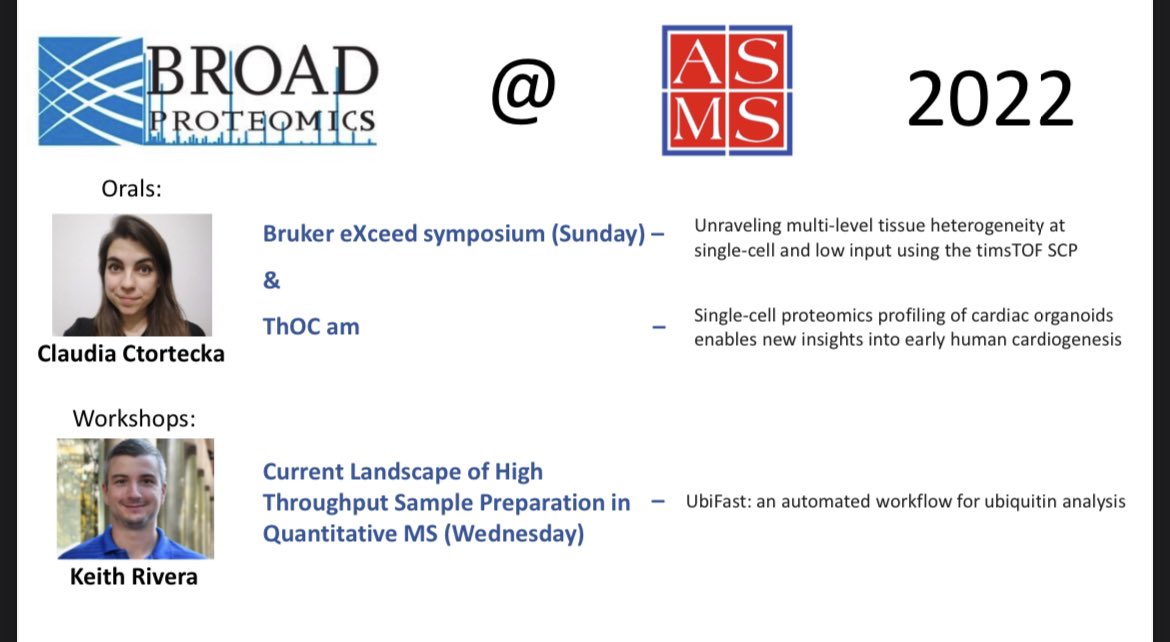 Broad Proteomics (@broadproteomics) on Twitter photo If you’re at #ASMS this week come check out these talks by members of the Broad Proteomics Team! <a href="/ClaudiaCtor/">Claudia Ctortecka</a> <a href="/Krivera23/">Keith Rivera</a> If you’re at #ASMS this week come check out these talks by members of the Broad Proteomics Team! <a href="/ClaudiaCtor/">Claudia Ctortecka</a> <a href="/Krivera23/">Keith Rivera</a>
