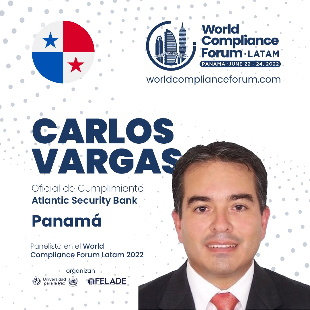 El World Compliance Forum Latam Panamá 2022, del 22 al 24 de junio.
worldcomplianceforum.com

Reunirá expertos para dialogar sobre las problemáticas de la región.
 
Panel 7: Sanciones internacionales: tipologías específicas.

#wcflatam2022
#felade
#upaz