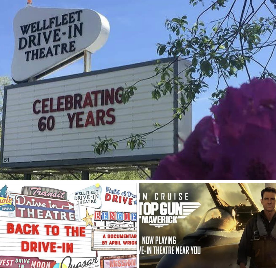 driveindoc's tweet photo. BACK TO THE DRIVE-IN at Wellfleet Drive-In Cape Cod, MA double feature with Top Gun Maverick on June 6 for Drive-in Day! 🎉 @TopGunMovie @TomCruise @WellfleetMovies @FilmFatalesOrg @therealjoebob @AWD_Directors 
https://t.co/TqKXmLx1dJ
#TopGunMaverick #driveinday #driveintheater https://t.co/LeCNXm4wY4
