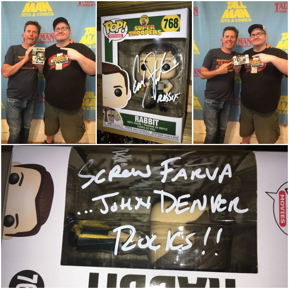 Play4Patients's tweet image. Was really cool meeting @ErikStolhanske aka "Rabbit" from #SuperTroopers today at @tallmantoys. He kindly signed one of his Pops and included a special inscription on the side for the #BrokenLizard fans who will bid on it in our next online auction!