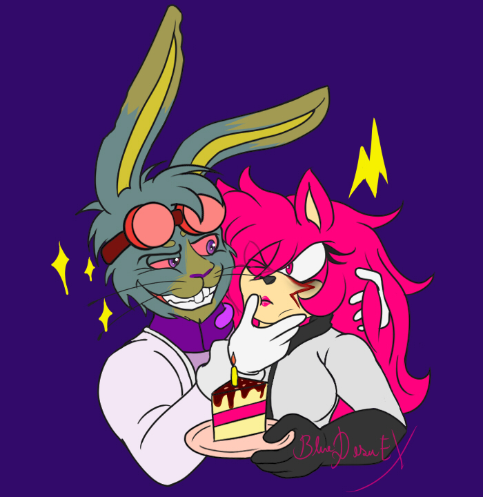 BlueDesuEX's tweet photo. My homage to @FR_Pwicsun
Today is her birthday! ❤️
Her OC is a cientist like Dra, except with a serious obsession for skins! (He's a taxibernist)
#SonicOC #Hedgehog #Bunny #Fancharacter #Cientist #Cake #BDay #SFW https://t.co/J8pyxJMiiv