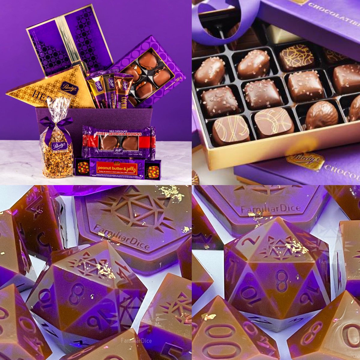Lol someone get me some <a href="/PurdysChocolate/">Purdys Chocolatier</a> chocolate (sweet Georgia Browns please! 😸✌️ #purdyschocolate #chocolate #dice #dungeonsanddragons #dndsnacks