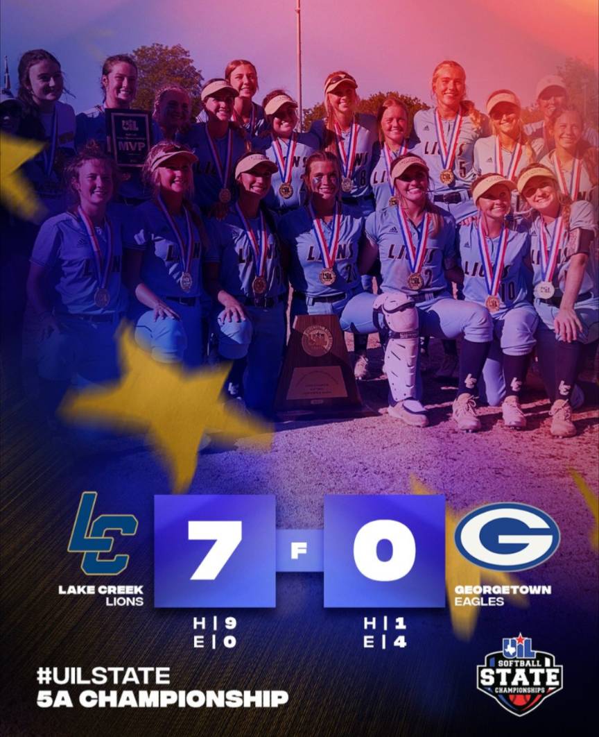 LakeCreekHS's tweet photo. The Lake Creek softball team just completed a perfect season!  STATE CHAMPS! https://t.co/3a5S4osxaB