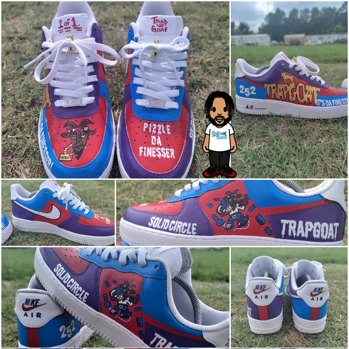 ChillaCustoms's tweet photo. TrapGoat Custom Af1 by me shout-out @pizzledafiness1 for the love #ChillaCustoms #TrapGoat #PizzleDaFinesser #SolidCircle #Nike #Customs https://t.co/HHWmUyzDbD