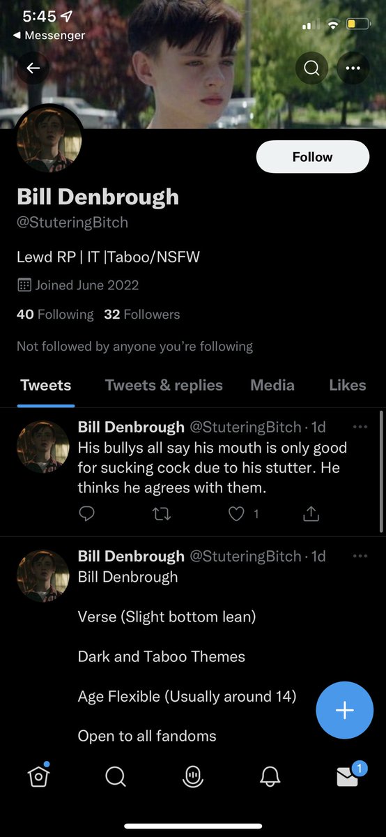 //hey, this is DISGUSTING. Bill canon is a minor. Even in the AU verse where the Losers are seniors, we don’t do lewd. 

And don’t pull the whole “I don’t support it in real life”. YOU’RE ROLEPLAYING IT. Nasty pedo.