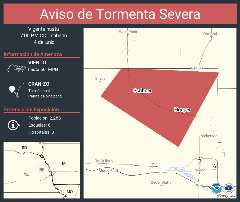 NWS Omaha on Twitter "Aviso de Tormenta Severa incluye Scribner NE