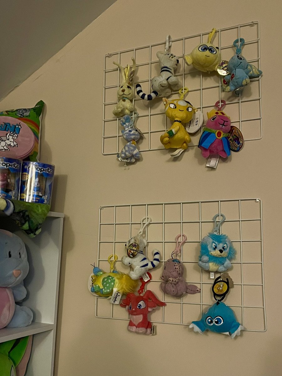 Melzfitt's tweet image. Excited to have somewhere to store all of my key chain dudes now!!! I’m sure there’s more buried in my shelves of plushies but not a bad start ! 👀❤️#Neopets #NeopetsPlush @Neopets