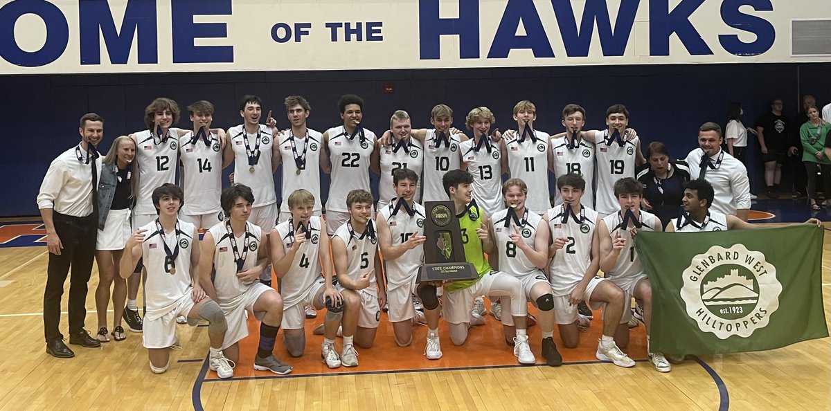 Glenbard West Boys’ Volleyball State Champs!  Pep Rally at 8 pm tonight at Biester!   Go West!