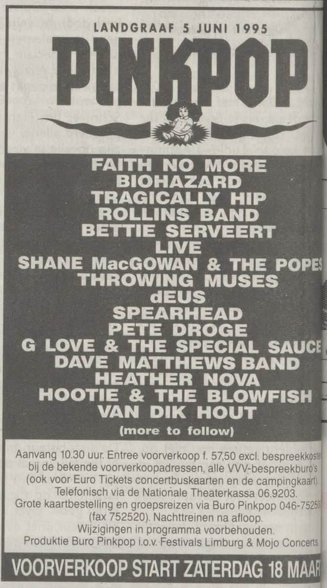fnmlivedb's tweet photo. Faith No More
Monday, 5 June 1995
Pinkpop Festival
Renbaan, Landgraaf, Netherlands
with Sinéad O'Connor, The Levellers, Biohazard, The Tragically Hip, Rollins Band, Live + more
https://t.co/vvKkzg0bS6

https://t.co/XGiw7n4cJ0 https://t.co/vWOprvKKja