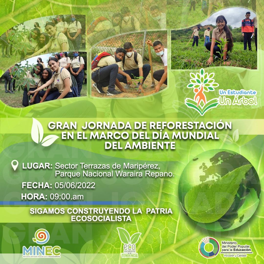 #Entérate El Ministerio del Poder Popular para el Ecosocialismo #Minec te invita a 🌳 Gran Jornada de REFORESTACIÓN por el Día Mundial del Ambiente
#DiaMundialDelAmbiente
#reforestacion
#Ecosocialismo
#EcosocialismoEsLaTendencia