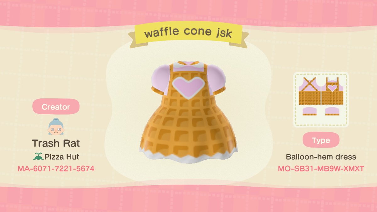 DistantSalami's tweet photo. New waffle cone dresses are posted! #AnimalCrossing #ACNH #NintendoSwitch https://t.co/m80Sh7I62x
