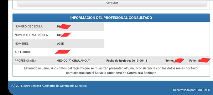 🚨Esto es MUY IMPORTANTE: En esta página web se puede VERIFICAR si alguien que dice ser MÉDICO está registrado en el MINISTERIO de la SALUD, con su número de cédula o con su número de matrícula ✅

http://190.205.57.254/consultas/profesional