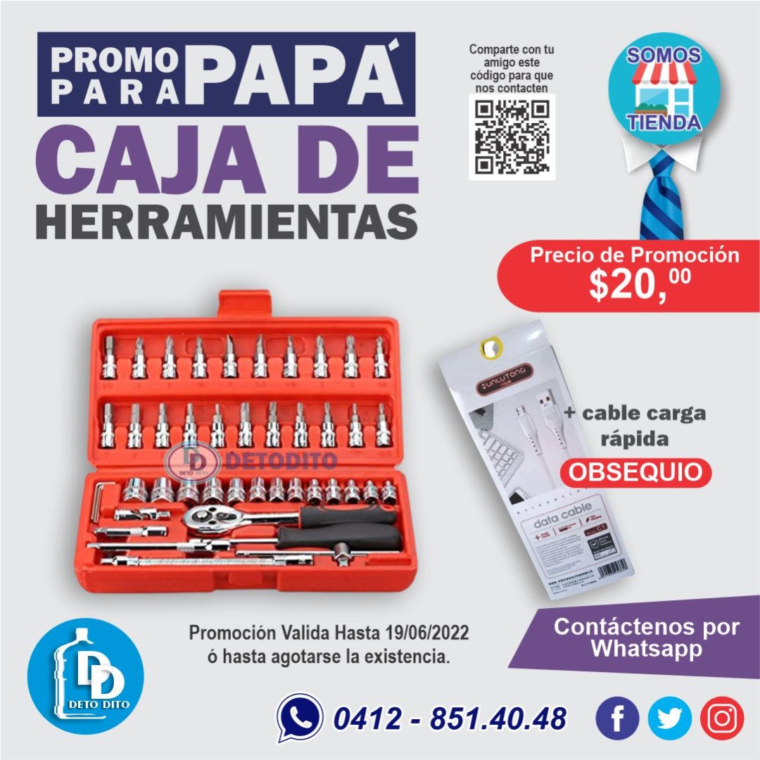 InversionesDet2's tweet photo. Promo para Papá Caja de herramientas y de regalo 1 cable carga rápida😎👍 Contáctenos📱#cajadeherramientas #herramientas #herramienta #cablecargarapida #cableusb #juniomesdepapá #mesdepapá #mesdepapa #diadelpadre #díadelpadre #diadepapá #diadepapa #electrodomesticos #electronicos https://t.co/lTHxsKuYBE