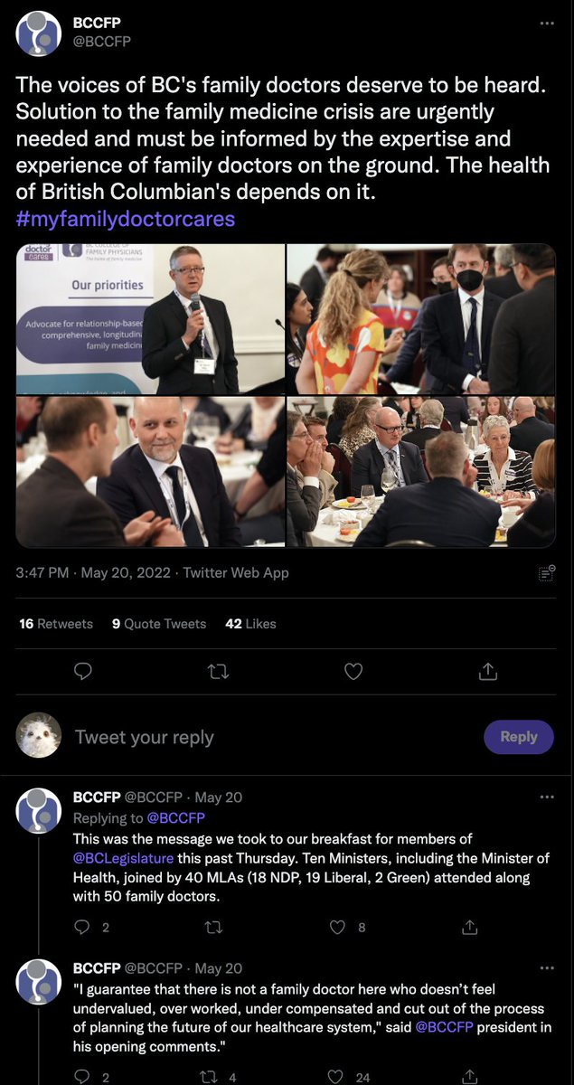 jaclynmacrae's tweet photo. Addendum, 2 imgs:

-1 (since deleted) frm @BCPSQC's #QF22;

-1 frm @BCCFP's recent mtg (over breakfast) w members of t/ Legislature.

I leave physicians w this quote:

“Instead of asking “What’s my risk?”, I’ve tried to ask “What’s my contribution to everyone’s risk.”" @edyong209 https://t.co/YwDag1aYyK