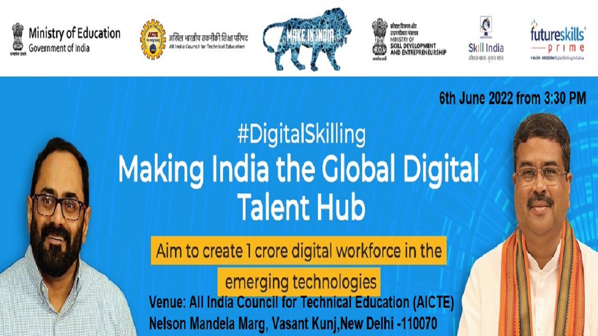 AICTE_INDIA's tweet image. #DigitalSkilling Welcome all for the launch ceremony of digital skilling in emerging and future technologies.

Event for skilling, reskilling, upskilling, internship, apprenticeship, and employment to One Crore students in the Emerging Technologies.@dpradhanbjp
 ji @Rajeev_GoI ji