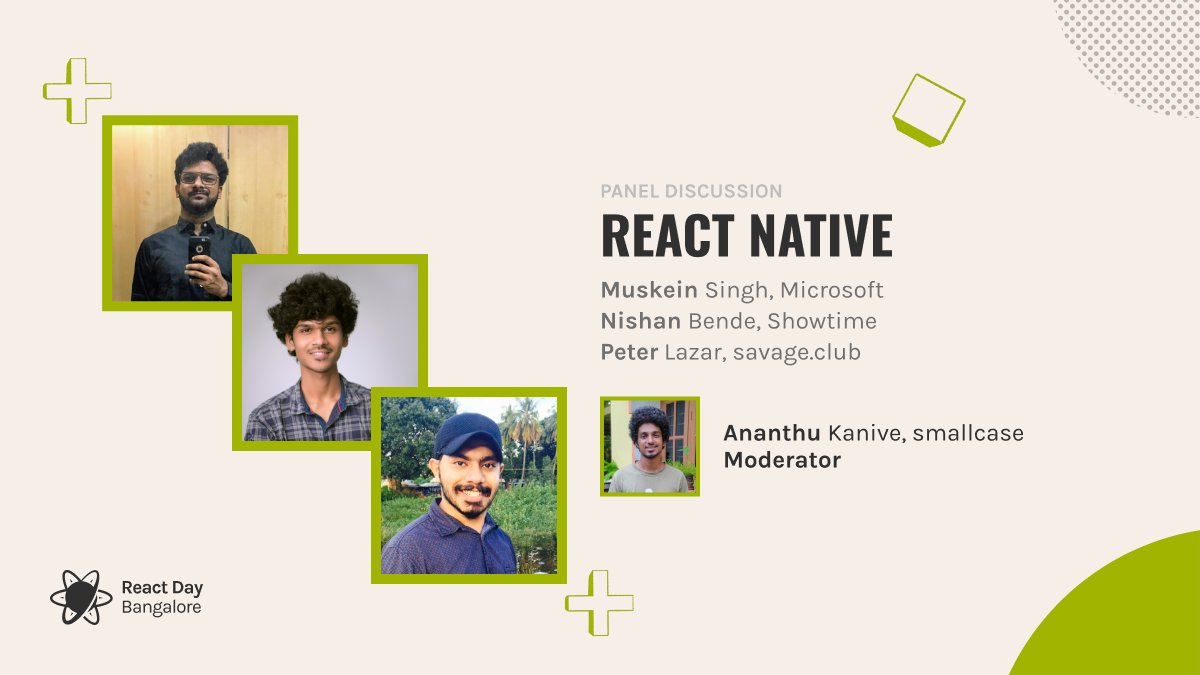 ReactDayIn's tweet image. Curious to learn more about #reactnative?
Join the React Native Panel Discussion moderated by @ananthu_tweetin at 5 P.M IST on June 9th. Our panelists include @Muskein @nishanbende @peterlazar1993
Leave your questions in the comments
Our panel will answer them in the session
