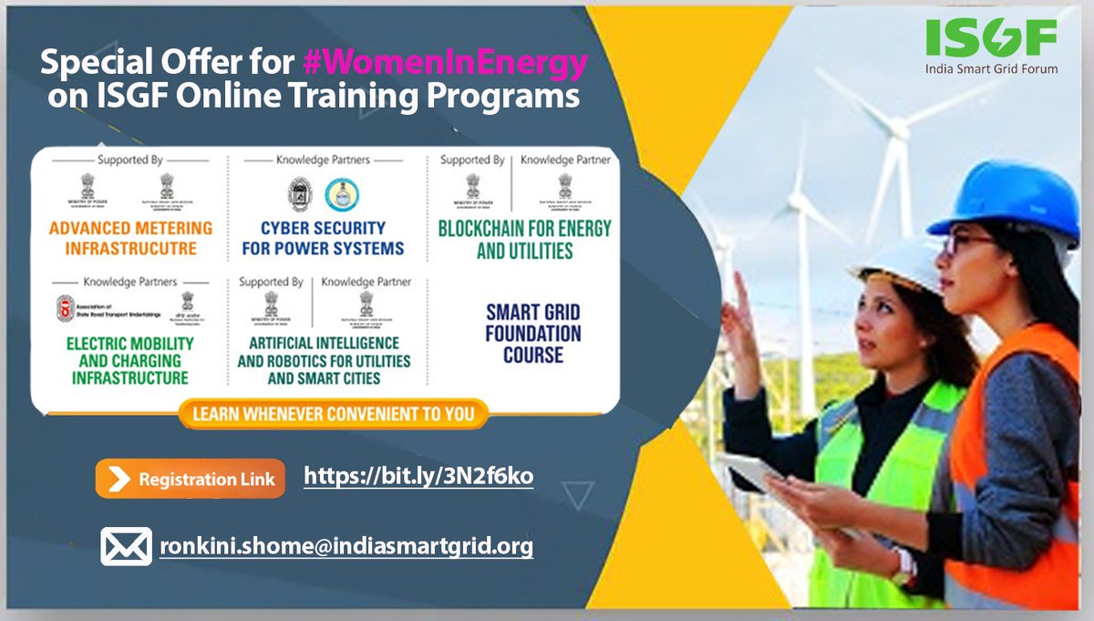 India Smart Grid Forum (@indiasmartgridf) on Twitter photo ISGF Empowering #WomenInEnergy | It is important to Mentor, Nurture and Train more #women folks as they enter workforce. ISGF is pleased to extend 50% discount to skill #WomeninEnergy for its Training Programs | Email at Ronkini.shome@indiasmartgrid.org
<a href="/rejipillai/">Reji Kumar Pillai</a> | <a href="/suri_reena/">Reena Suri</a> ISGF Empowering #WomenInEnergy | It is important to Mentor, Nurture and Train more #women folks as they enter workforce. ISGF is pleased to extend 50% discount to skill #WomeninEnergy for its Training Programs | Email at Ronkini.shome@indiasmartgrid.org
<a href="/rejipillai/">Reji Kumar Pillai</a> | <a href="/suri_reena/">Reena Suri</a>
