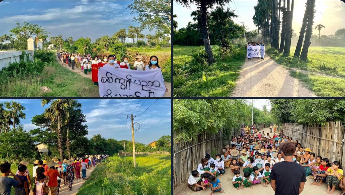 MangThu2's tweet photo. Residents, teachers and parents from Letpadaung Taung village, Salingyi, rallied today in voicing out their oppositions to Illegitimate Military ruling.   #2022Jun5Coup #MyanmarMilitaryTerrorists #WhatsHappeningInMyanmar https://t.co/0Wxdst2ejL