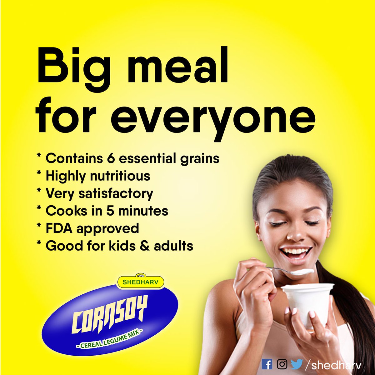shedharv's tweet photo. Don’t compromise on the health of your family!📌📌📌
Consume a product that has quality, gives value for your investments and is FDA approved.✅
• Get Cornsoy in any supermarket near you and enjoy abundant satisfaction!😋🤩
#cornsoy #shedharv #cereal #legume #nutritious #food https://t.co/Li51YxeFvg