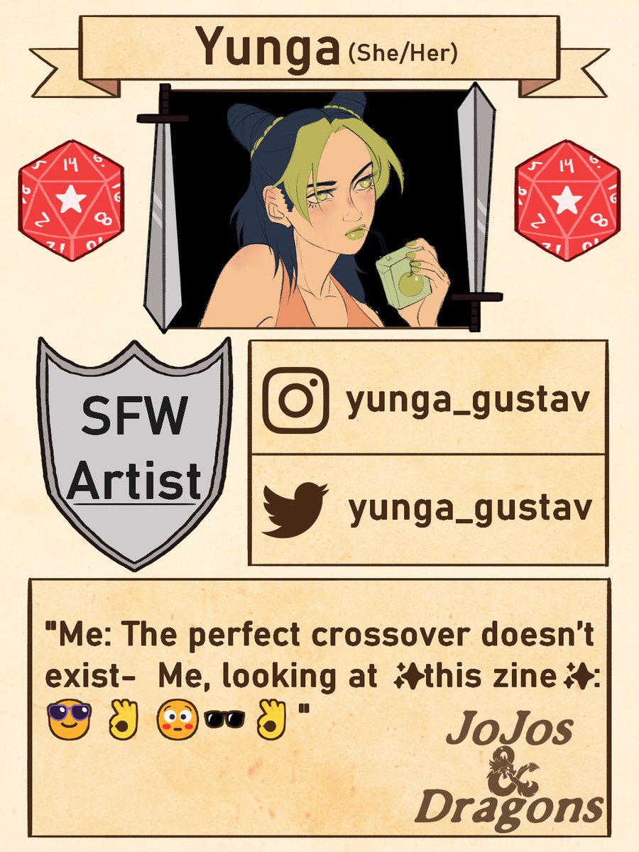 JoJosAndDragons's tweet photo. Meet the party!

⚔ 

@yunga_gustav 

 ⚔

She's an artist for our main quest!

#JJBA #JoJosBizarreAdventure #zine #fanzine https://t.co/AueKEu5lOW