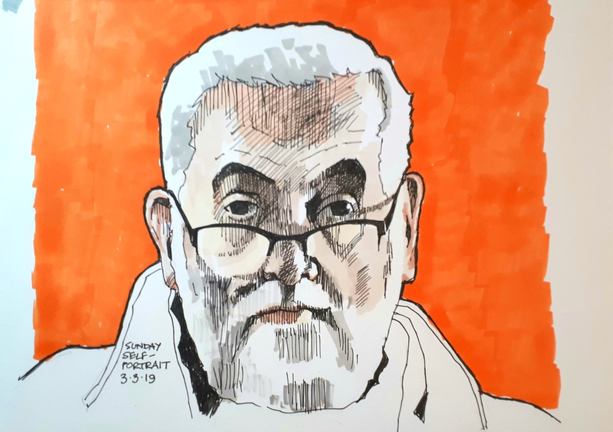 Sunday self-portrait. Fine liners, alcohol markers, A4, Bristol paper. Sorry to post another oldie, but no energy for a new drawing.