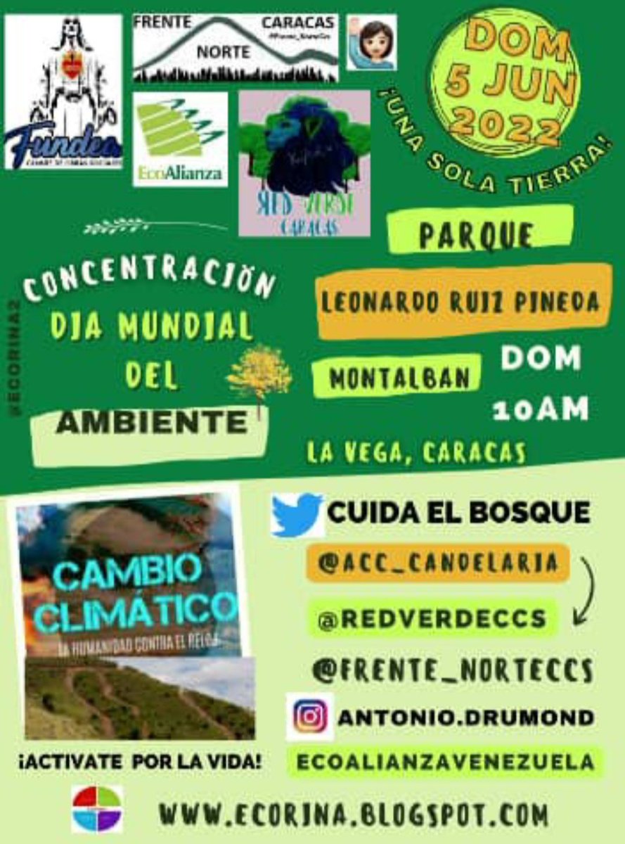 Mañana #5Jun, #DíaMundialDelAmbiente, estaremos presentes en esta concentración, 10am, junto a diversas organizaciones de Ccs, denunciando el ecocidio en nuestros Parques Nacionales, Promoviendo conciencia ecológica y rindiendo homenaje al maestro Hernán Papaterra. ¡Acompáñanos!