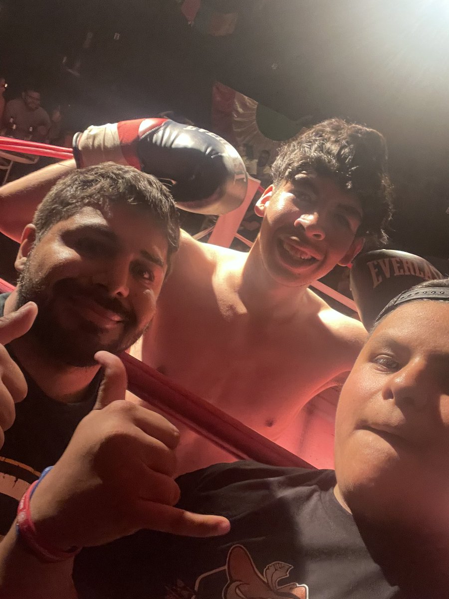 Lucero_wrestle's tweet photo. Riverside wrestling just has athletes. Nathan Alba won his first amateur kickboxing match with a record of 1-0.  He won in the 2nd round by TKO. I had the honor of being asked to corner him with @JuanGon83582616. He’s also a black belt in taekwondo. #riverside4ever https://t.co/5hRQPSPaMd