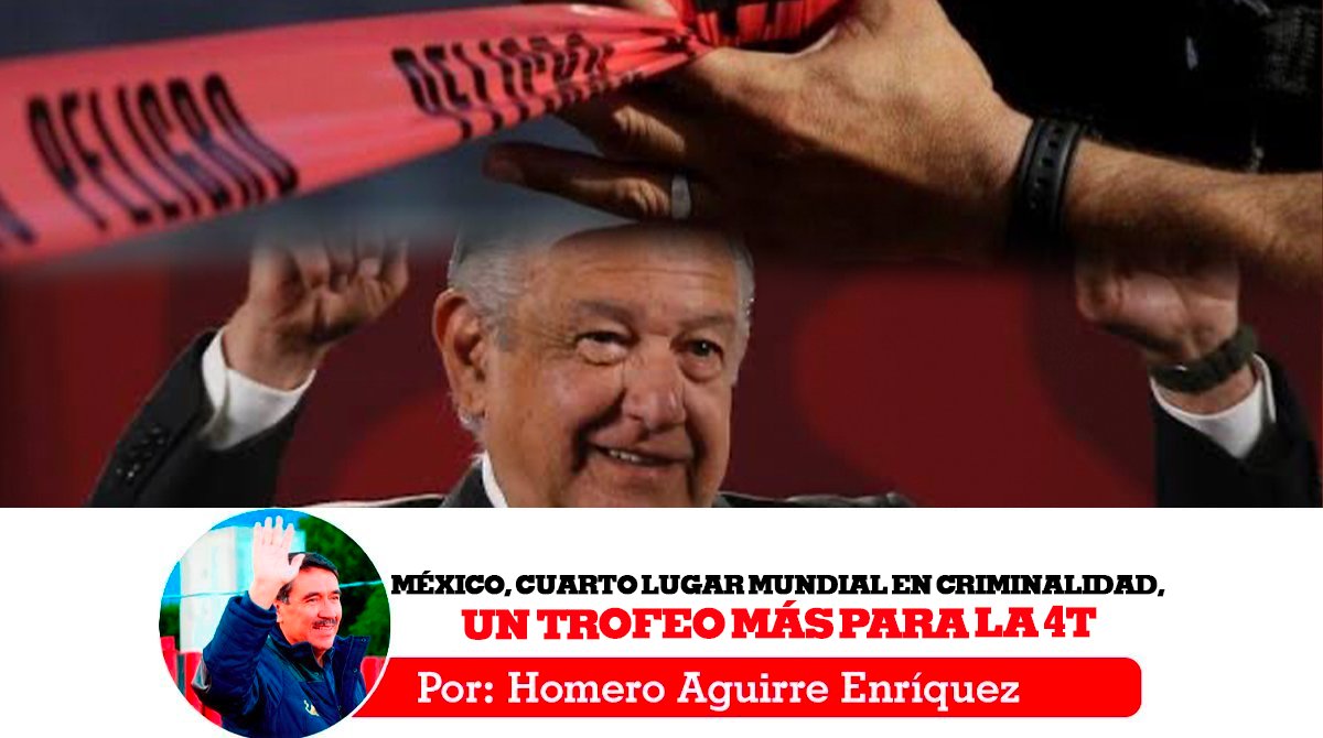 HomeroAE's tweet photo. México, cuarto lugar mundial en criminalidad, un trofeo más para la 4T. "En vez de progreso y paz, en México hay más pobreza, desesperanza, delincuencia, cruces en los cementerios y una creciente irritación social". Te invito a leer mi opinión https://t.co/BLHseWHah3 https://t.co/Y4AFahmYwR