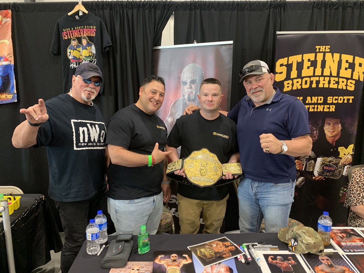 Cade Hooper (@cadehooper) on Twitter photo Great getting to meet <a href="/ScottSteiner/">Big Poppa Pump Scott Steiner</a> and <a href="/Dogfacesteiner/">Rick Steiner </a> today at #nashvillecomic and presenting them with @TennesseeGuard camo hat. Awesome guys!! Great getting to meet <a href="/ScottSteiner/">Big Poppa Pump Scott Steiner</a> and <a href="/Dogfacesteiner/">Rick Steiner </a> today at #nashvillecomic and presenting them with @TennesseeGuard camo hat. Awesome guys!!