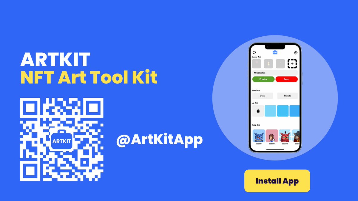 ArtKitApp's tweet photo. Install the powerful #NFT art tool kit #app at https://t.co/1Wjyt459x1 https://t.co/zG0YFQ0ba8