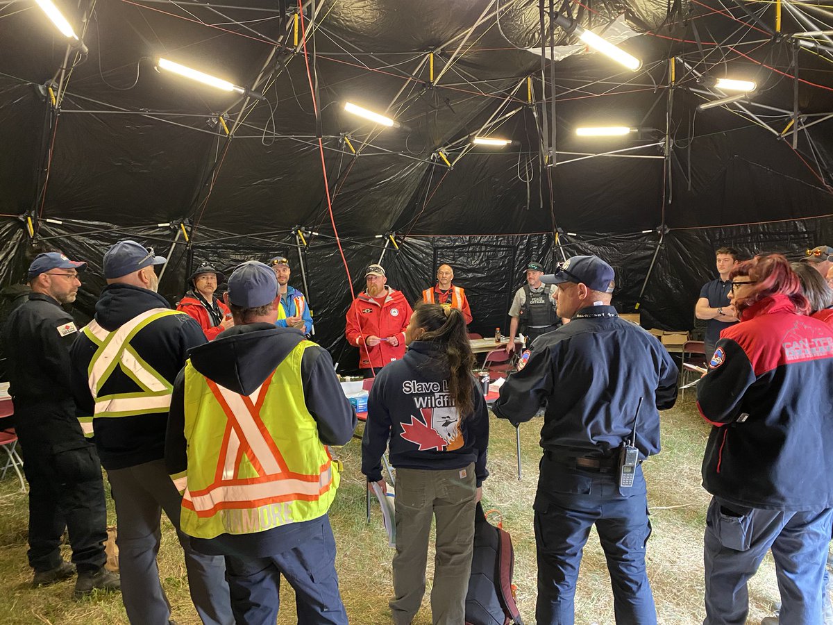 CANTF2's tweet photo. Canada Task Force 2 along with response partners from around the region supported the Town of Canmore with a large-scale wildfire exercise including mock evacuations and the deployment of structural protection units today. Thank you to @CanmoreFireRes and @TownofCanmore https://t.co/db7E3gFFOd