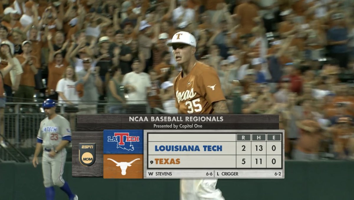 LaTechReport's tweet photo. Ryan Jennings was outstanding on the mound, but the Bulldogs left a small army stranded on base.

Austin Regional 1–0 Game:
🐶 (2) Louisiana Tech 2
🐮 (1) Texas 5

#LaTech drops to the losers’ bracket to play an elimination game vs. Air Force on Sunday at 1 PM CDT. https://t.co/qu2ySDejCE
