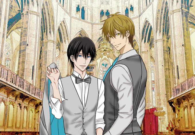 元々描きたかったのはちゅんたか二人👨‍❤️‍👨の幸せそうな笑顔💖今回はふんわりと⛪️結婚式⛪️をイメージして描いてみまし