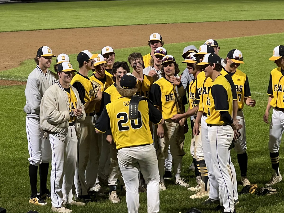 Byron_Base_Ball's tweet photo. Bears advance with 5-1 win over Northfield. Lutzi 5 strong innings. Bielen and Brennan shut them down. Coshenet and Bielen get big hits. Spencer Nierman gets the belt. @byron_students @ByronBearsHS @ByronYouthBB @ByronBears @Sports_PB https://t.co/evxNExtcY0