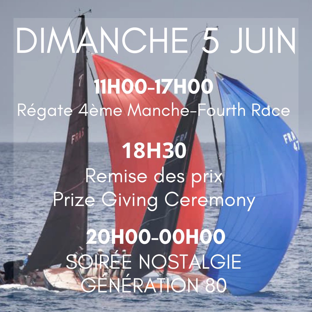 Le programme du jour. 
Régate : 1er signal d’avertissement 11h en Baie de la Salis. 
Bon vent aux équipages !