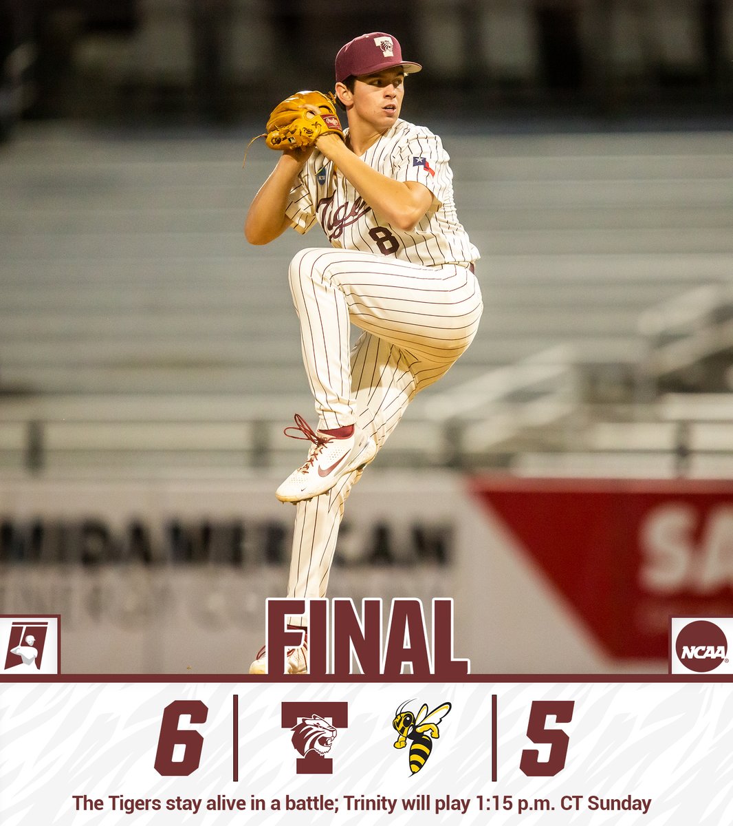 TrinityUTigers's tweet photo. Ah. Ah. Ah. Ah. STAYIN' ALIVE. #TigerPride #d3baseball #worldseries 

Harrison Durow silences the Baldwin Wallace bats late as @TrinityTigersB2 awaits tonight's game-four loser for a 1:15 p.m. CT start tomorrow. https://t.co/c30q8VY6MM