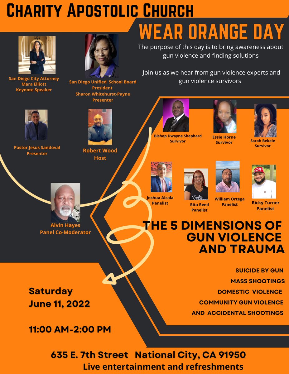 Our church, Charity Apostolic Church is having a Wear Orange event for National Gun Violence Awareness month on June 11 from 11-2pm. Our theme is The Five Dimensions of Gun Violence and Trauma. All are welcome to attend. #WearOrange #EndGunViolence  #preventgunviolence