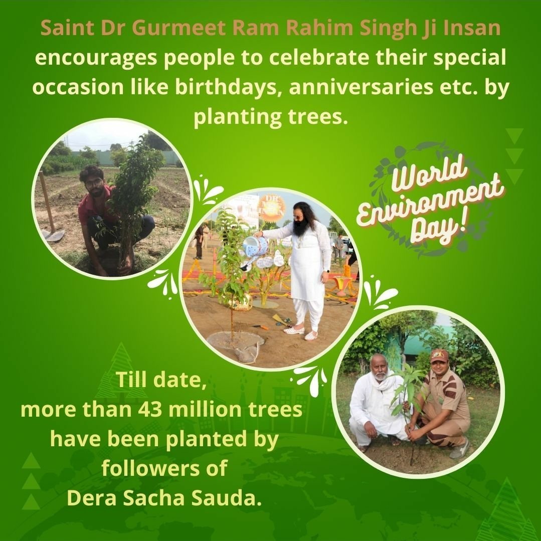 PremiyaDaMunda's tweet photo. Saint Gurmeet Ram Rahim Ji and his millions of disciples do utmost efforts to save environment ,for instance planting trees, running mega cleanliness campaigns, save water &amp; energy etc. to save our environment.
#WorldEnvironmentDay
#WorldEnvironmentDay2022 https://t.co/q8e5KdBIQC