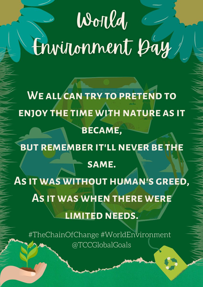 TCCGlobalgoals's tweet photo. #Happyworldenvironmentday2022
Let's celebrate this environment day with the aim to take care of the #OnlyOneEarth . #TheChainOfChange @TechieSanchika @suhani_chadha https://t.co/wTgqwTAivO
