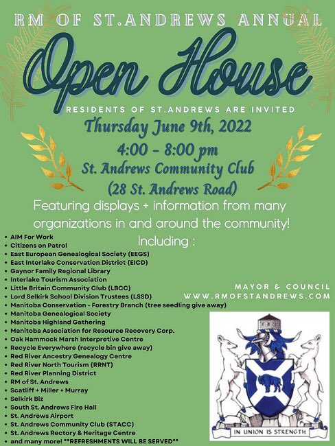 Visit us June 9, 4-8pm @ St. Andrews Community Club