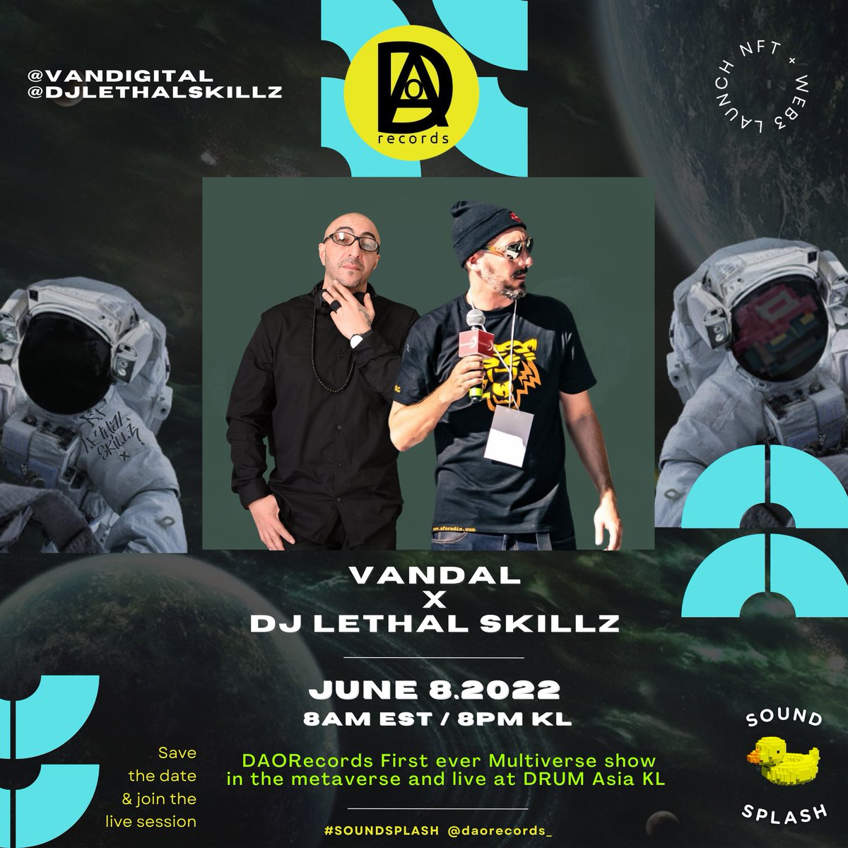 vandigital's tweet photo. We are bringing the #metaverse to #IRL this Wednesday as #SoundSplash goes LIVE in Kuala Lumpur at Drum Asia in Hartamas!

June 8th @ 8PM
RM 10 entry

Ft @netunoblu @Naddimusic @SXPH68 &amp; @masiaone 
Alongside myself and @djlethalskillz 

Support: #VanDAO &amp; @djDAO_ @DAOrecords_ https://t.co/q4jjbxZKJp