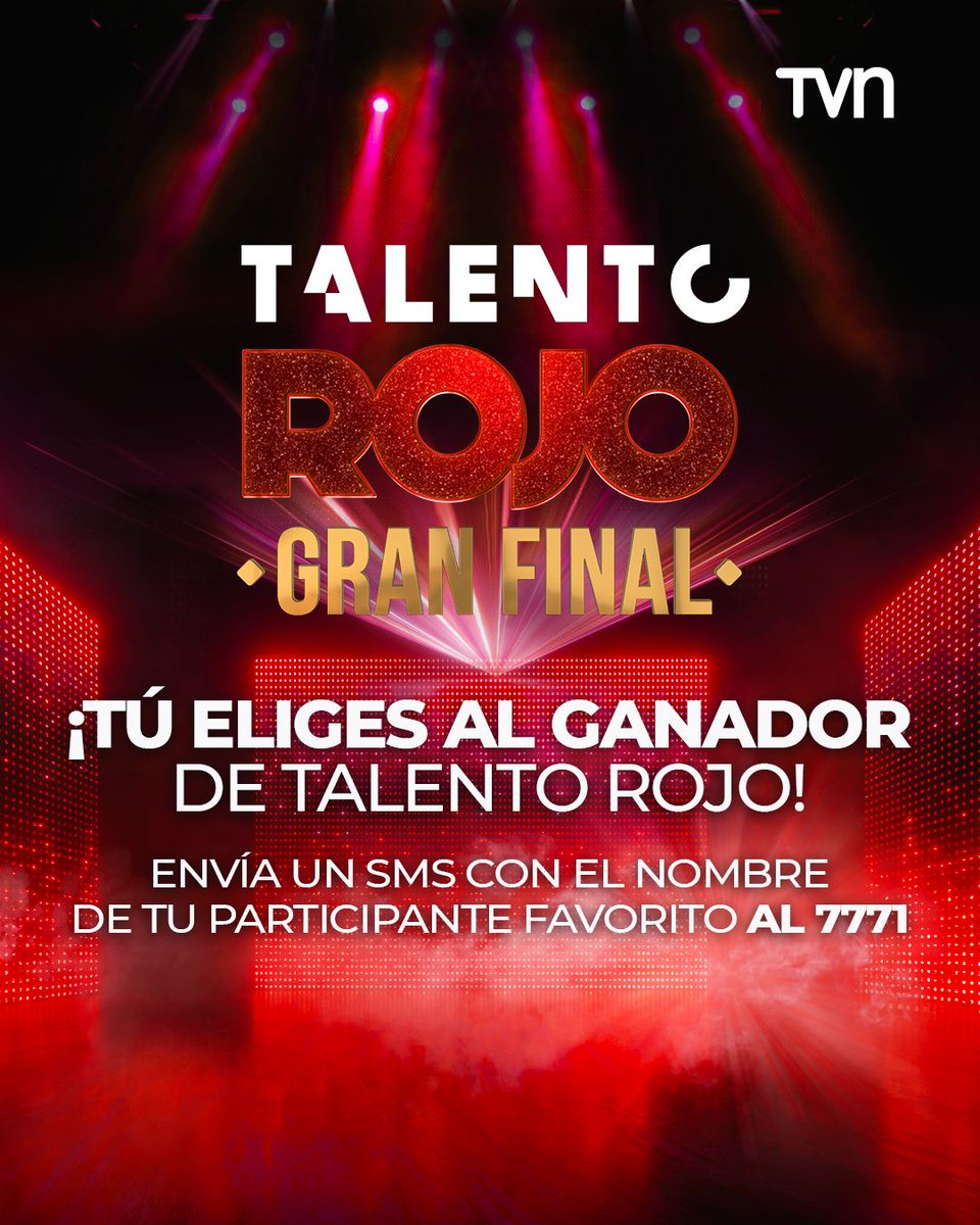 TVN's tweet photo. ✨ Martina Yáñez, Camilo Portales y Paola Pérez son los tres finalistas de #TalentoRojoTVN. 

¡Vota por ellos enviando un mensaje con su nombre el 7771! ✨ #GranFinalTalentoRojo 

📡 Señal en vivo 👉🏻 https://t.co/6klJxtqFSM 
♦️ Youtube 👉🏻 https://t.co/Vq7jMfxEwQ https://t.co/jIPGedhUkZ
