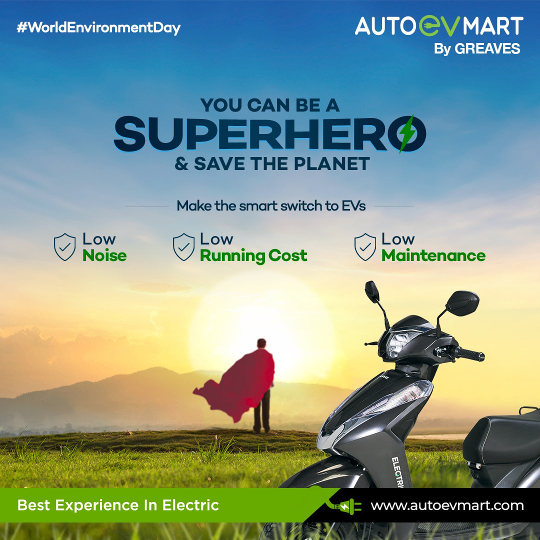 This #WorldEnvironmentDay you can be a superhero too. Switch to EVs and take a step closer to saving the planet.

Remember, #OnlyOneEarth

Book an electric scooter from AutoEVmart today. 
autoevmart.com

#AutoEVmart #ElectricScooter #Electric2Wheelers