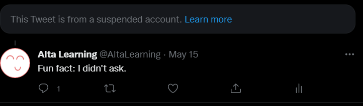 AltaLearning's tweet image. lol rip bozo #ripbozo

the professionalism of this company? 1/3 serious, 1/3 not serious, and 1/3 a l l  l o w e r c a s e
