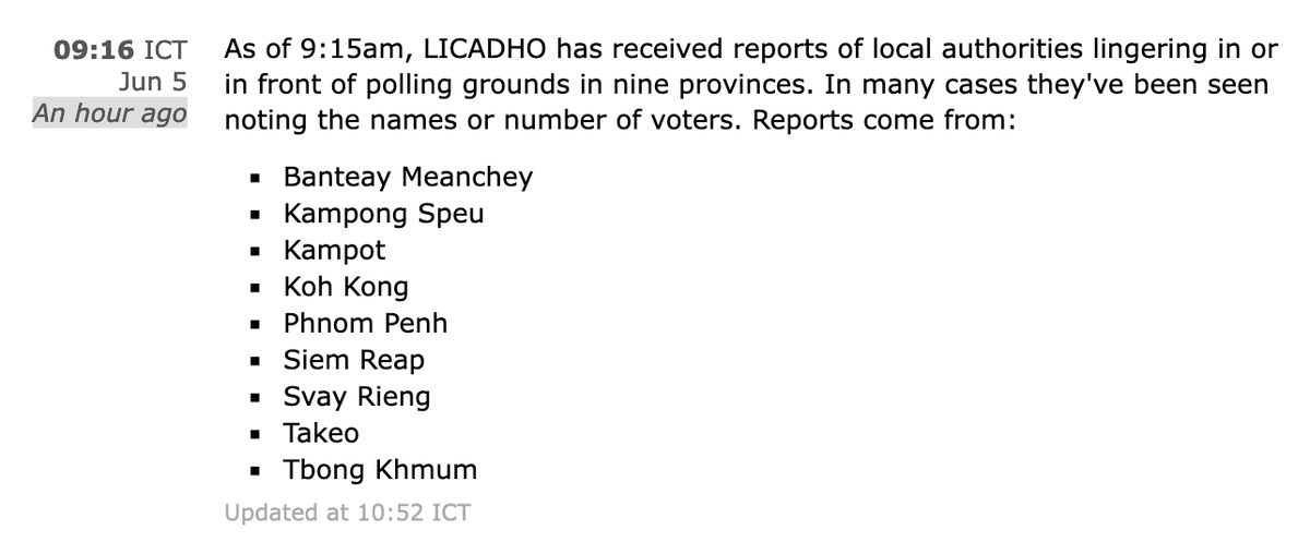 VOD_English's tweet photo. Rights group Licadho is reporting local authorities’ presence at polling stations in nine provinces across the country, in some cases they were seen noting names or registration numbers for voters.
#CommuneElection #VODEnglish
https://t.co/gUNkcwhSCB https://t.co/5K4XfZNrMl