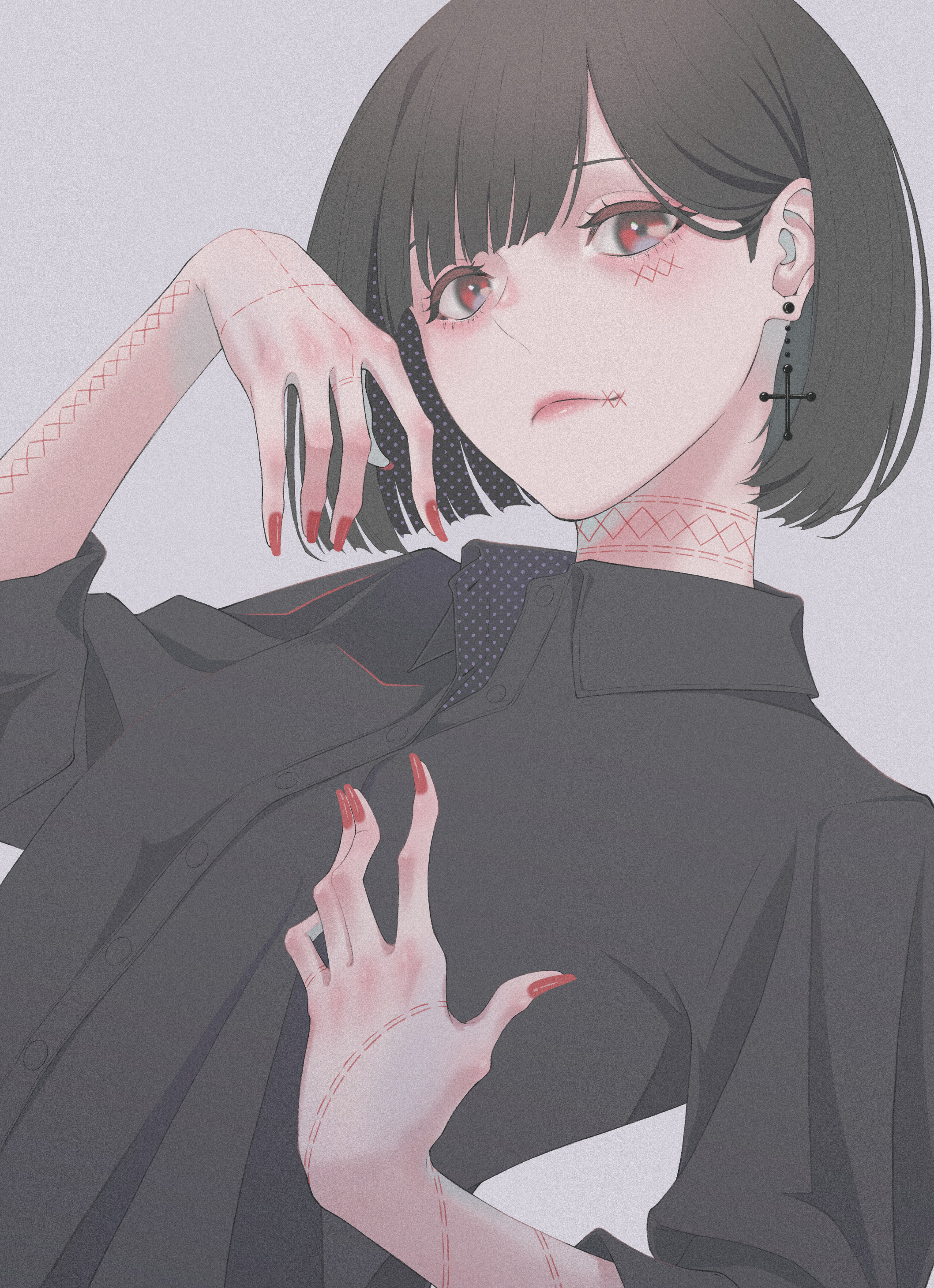 たまお 縫い付ける イラスト オリジナルイラスト 創作 女の子イラスト ボディステッチ ピアス 黒髪ボブ T Co Qqejawm0qq Twitter